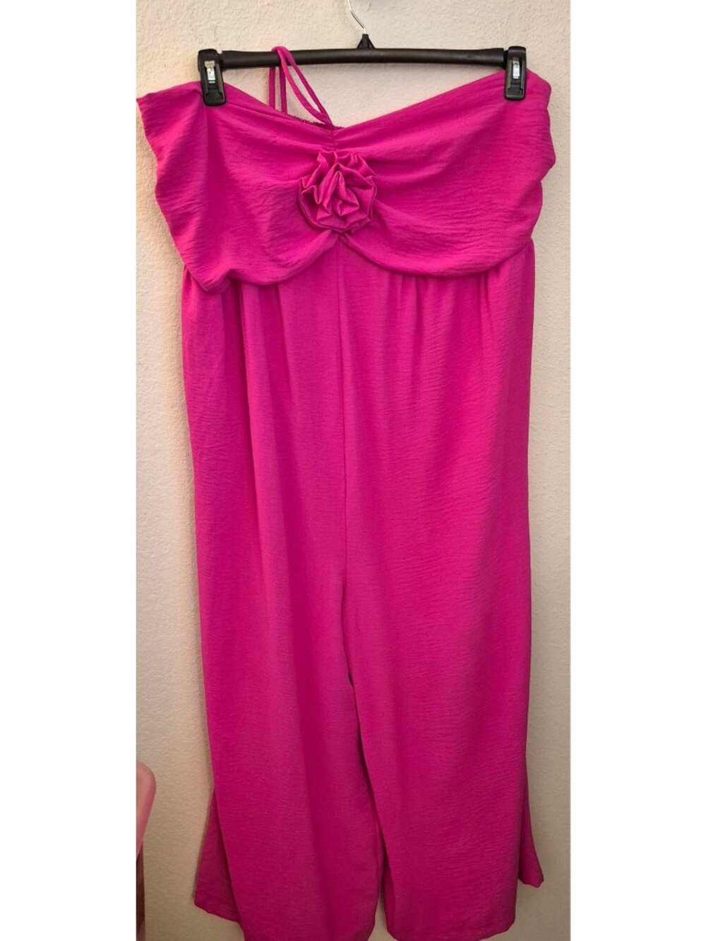 Fashion Nova Pink Wide Leg Jumpsuit Rosette Trimmed Bodice Halter Straps 3X GUC